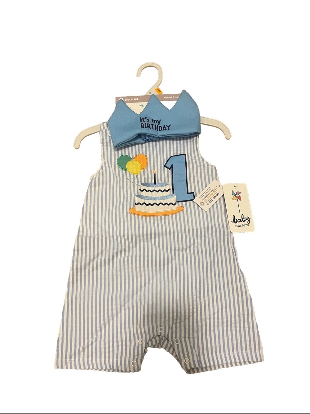 Baby Starters Blue Striped "It's My Birthday" 1st Birthday Romper Set